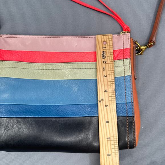 Fossil Leather Crossbody Hand Bag Multicolor Stripe Boho Retro Purse Y2K Rainbow - Picture 15 of 16